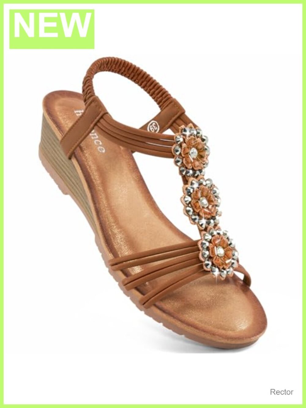 Wedge Sandals with Cushioned Insole and Floral Rhinestones for All-Day Comfort